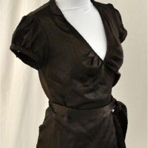 Express Brown Puff Sleeve Wrap Blouse
